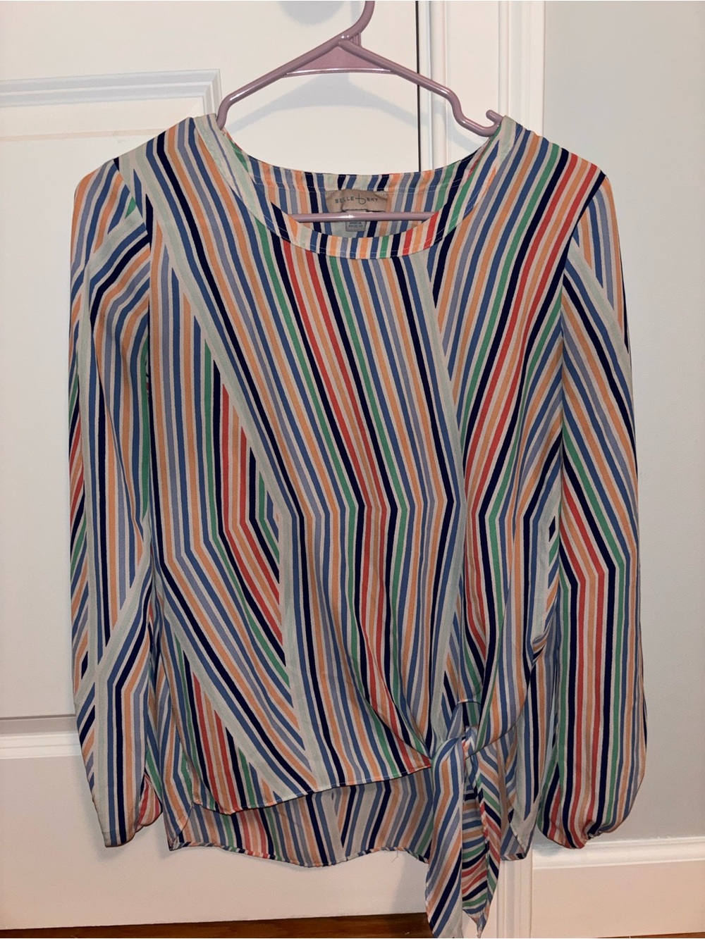 belle sky Multicolor Striped Tie-Hem Blouse